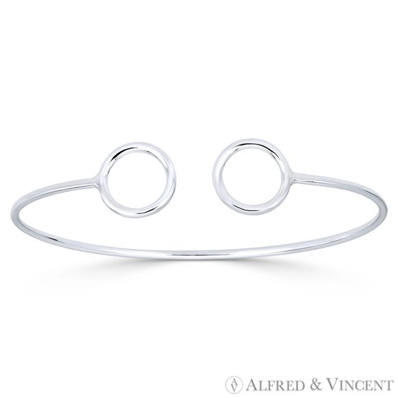 12.5mm Double Circle Open-Cuff Bangle Bracelet in .925 Sterling Silver - Picture 1 of 1